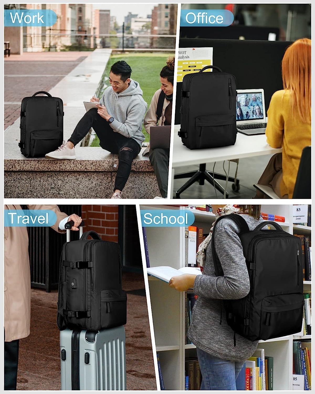 Sac à dos de voyage étanche avec compartiment à chaussures et port USB – Convient pour ordinateur portable de 14 pouces