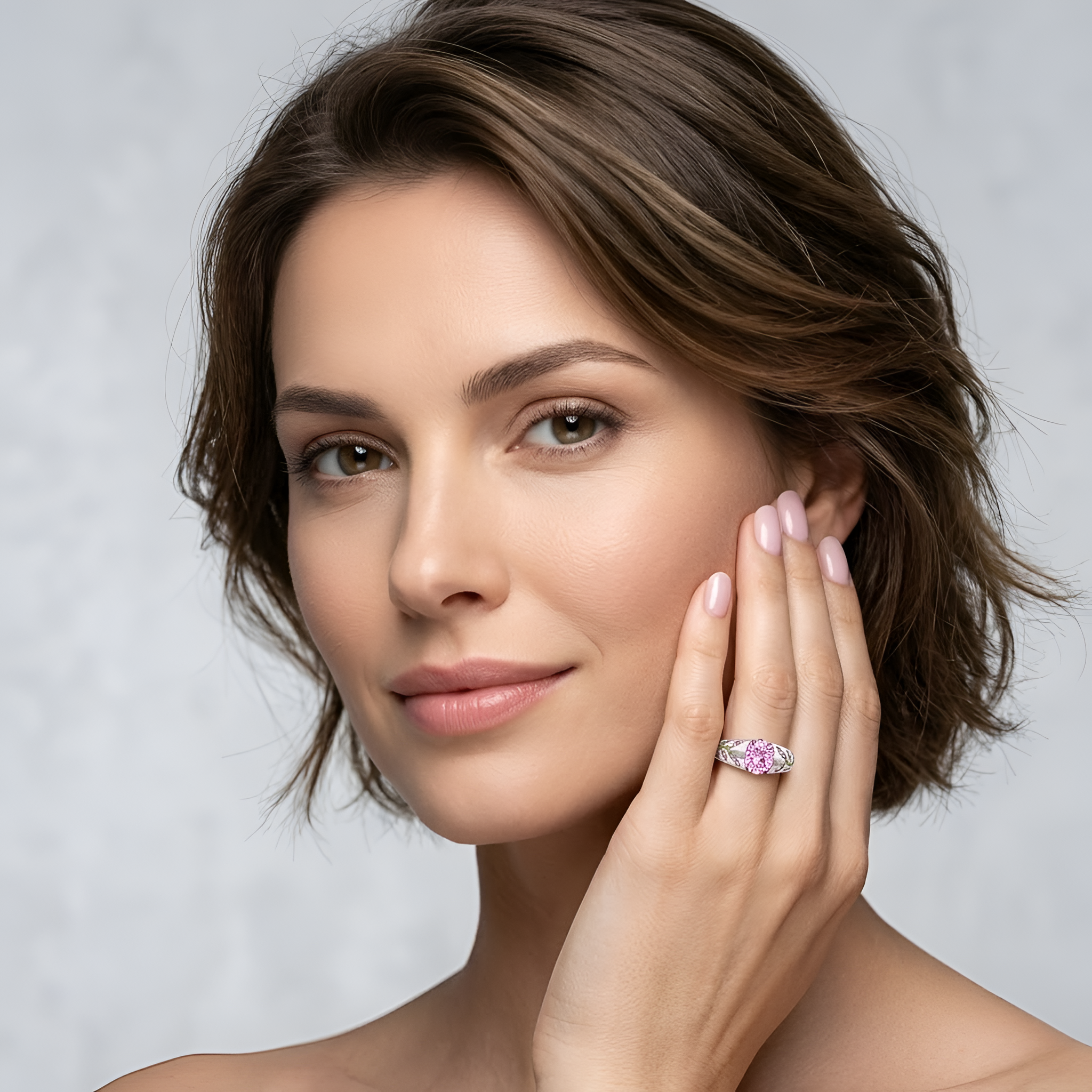 Hazel - Bague élégante pour femme, ornée d'un zircon et d'un motif de feuille