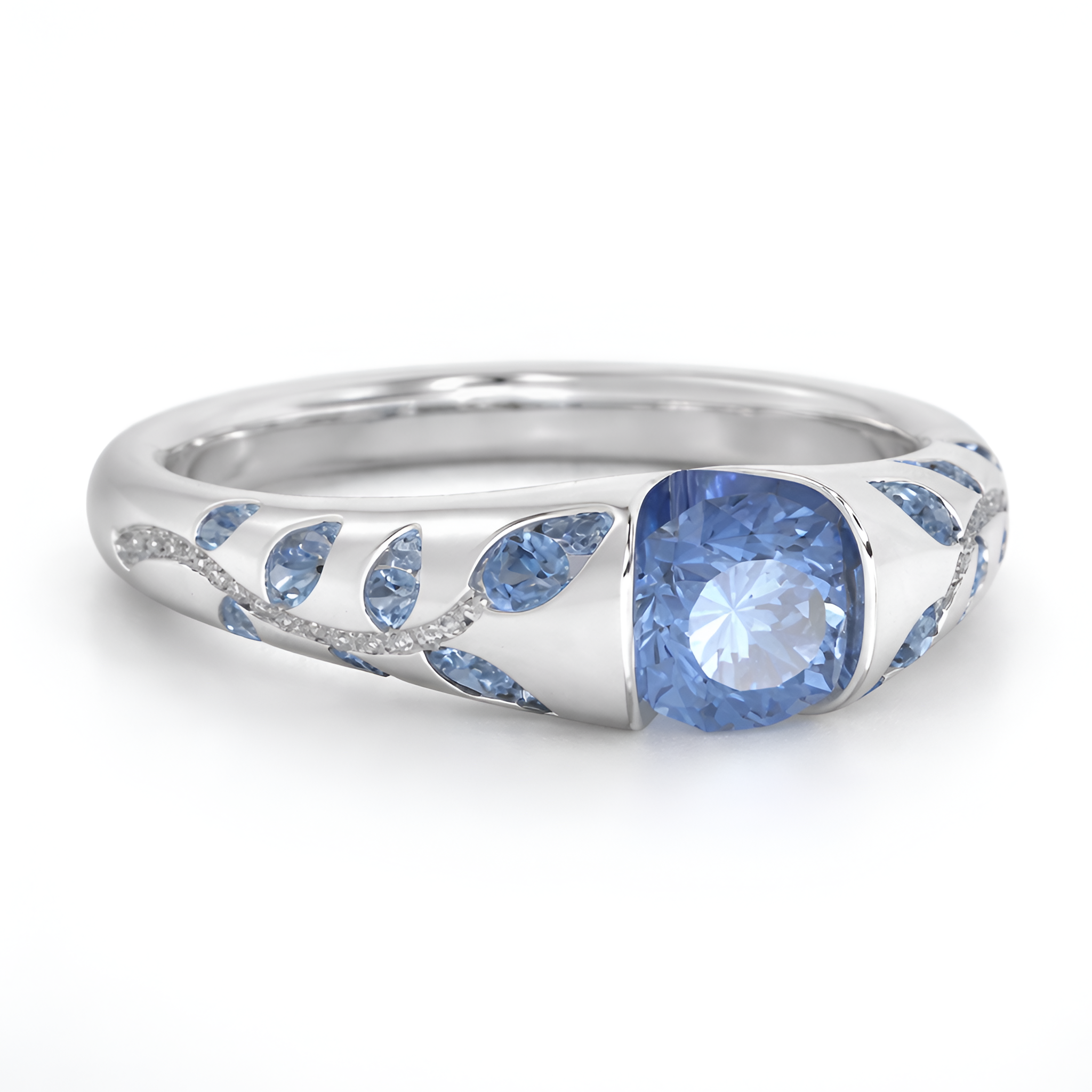 Hazel - Bague élégante pour femme, ornée d'un zircon et d'un motif de feuille