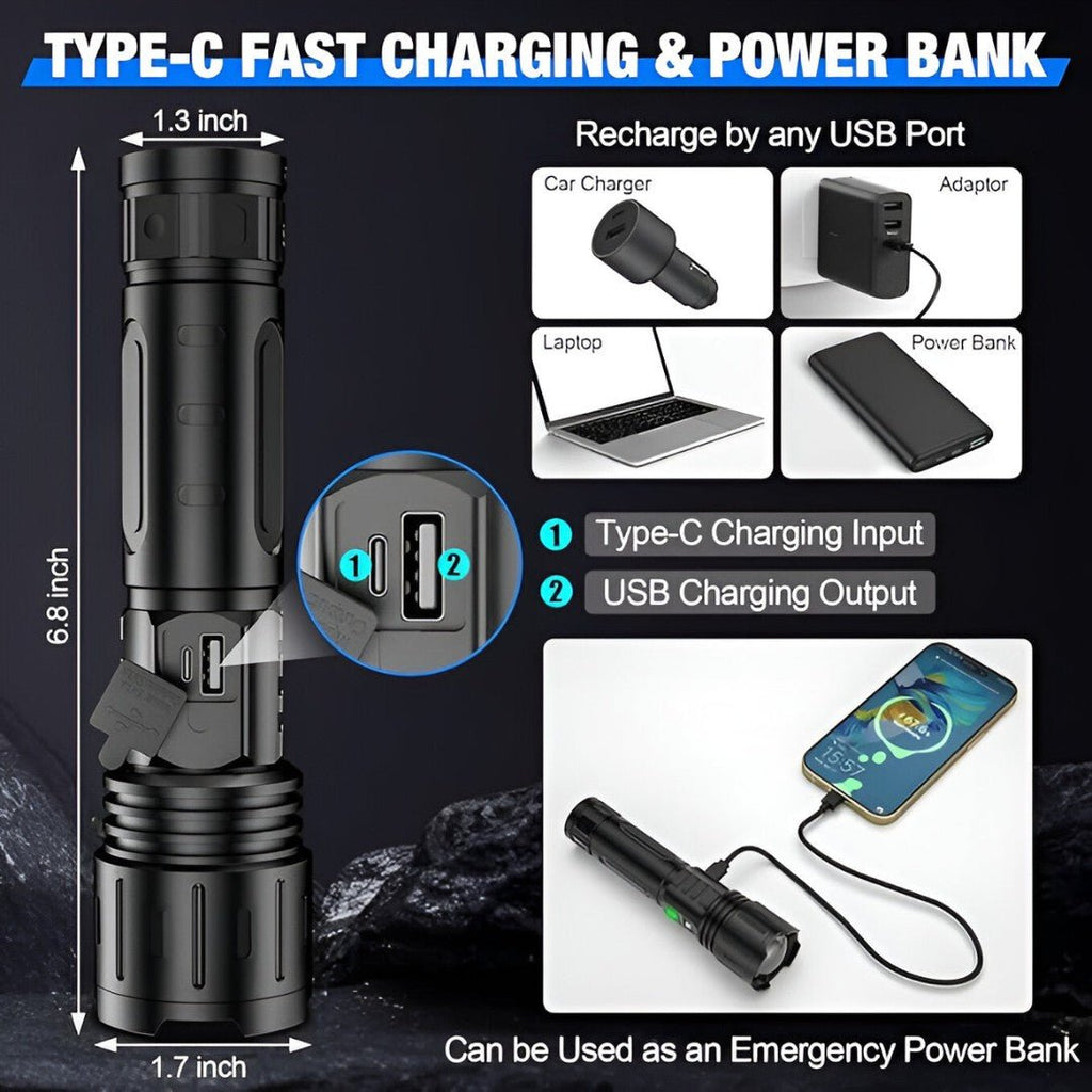 LumaBeam – Lampe de poche LED rechargeable de 100 000 lumens avec batterie externe