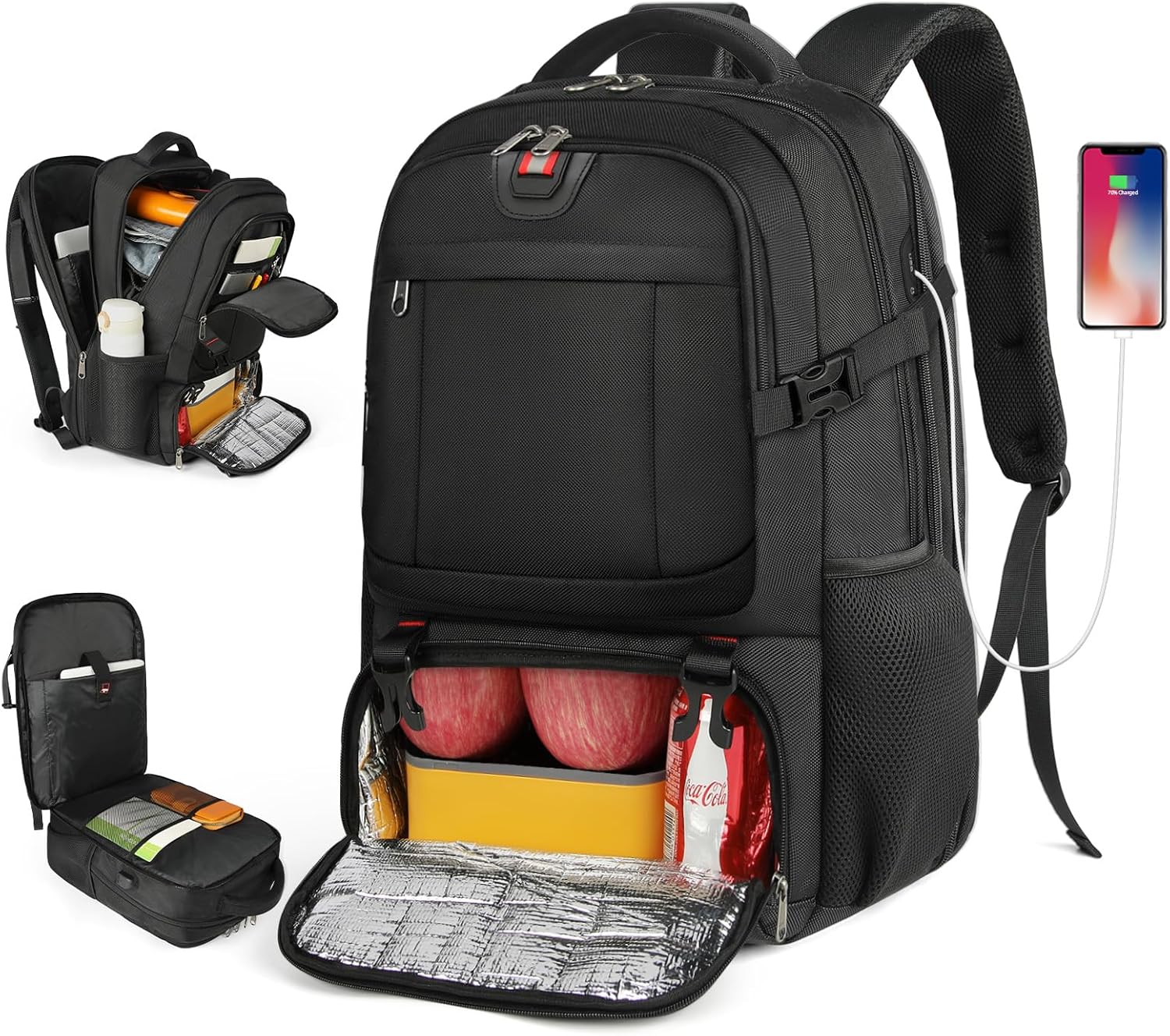 Sac à dos de voyage Extra-Large pour le déjeuner et l'ordinateur portable avec port de chargement USB
