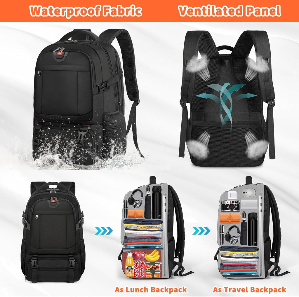 Sac à dos de voyage Extra-Large pour le déjeuner et l'ordinateur portable avec port de chargement USB