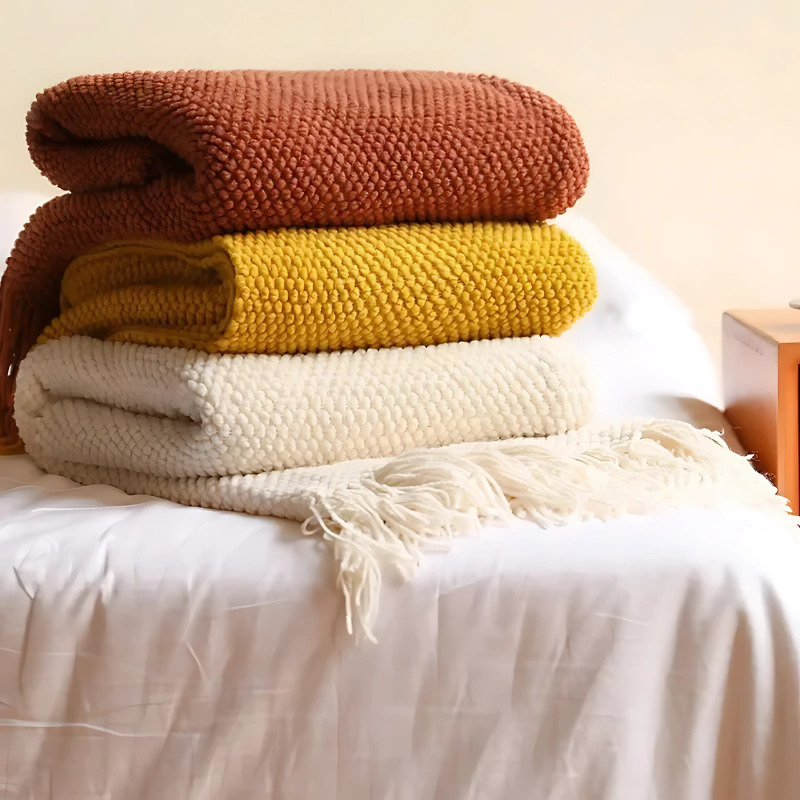 Couverture de Luxe en Style Mérinos avec Franges pour un Confort Ultime