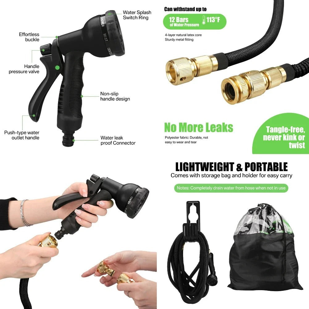 Tuyau de Jardin Extensible avec Pistolet Pulvérisateur - Flexible et Anti-Coudes