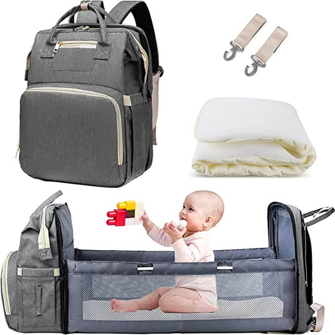 Sac à dos pour bébé convertible avec berceau pliable – Design imperméable à poches multiples