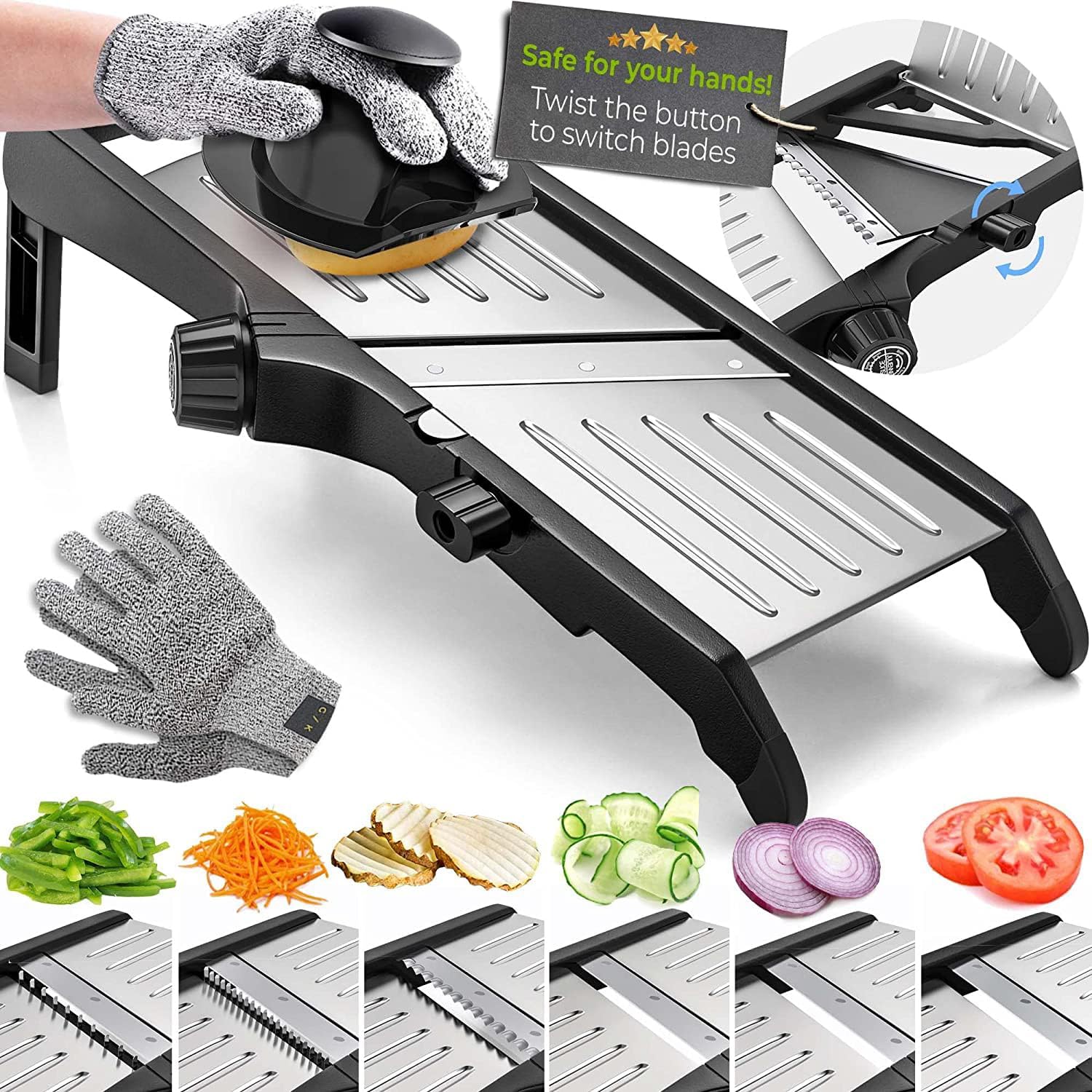 SlicerPro Kit de Sécurité | Mandoline avec Gants Résistants aux Coupures