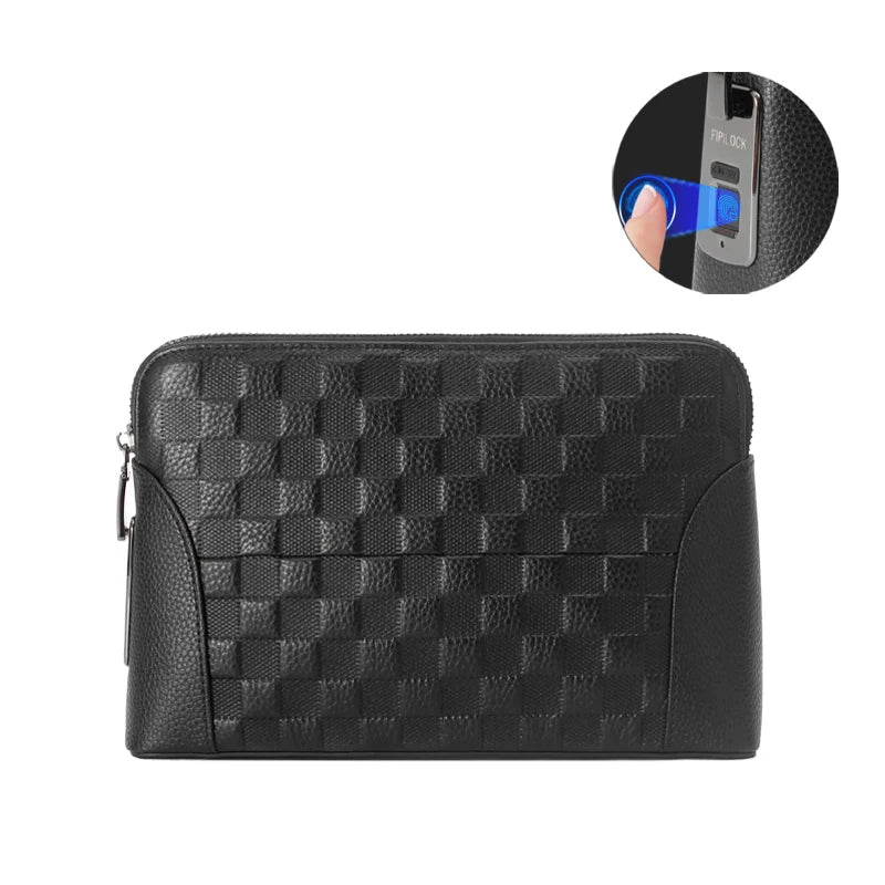Sac à main en cuir pour hommes avec verrouillage par empreinte digitale – Pochette et portefeuille anti-vol
