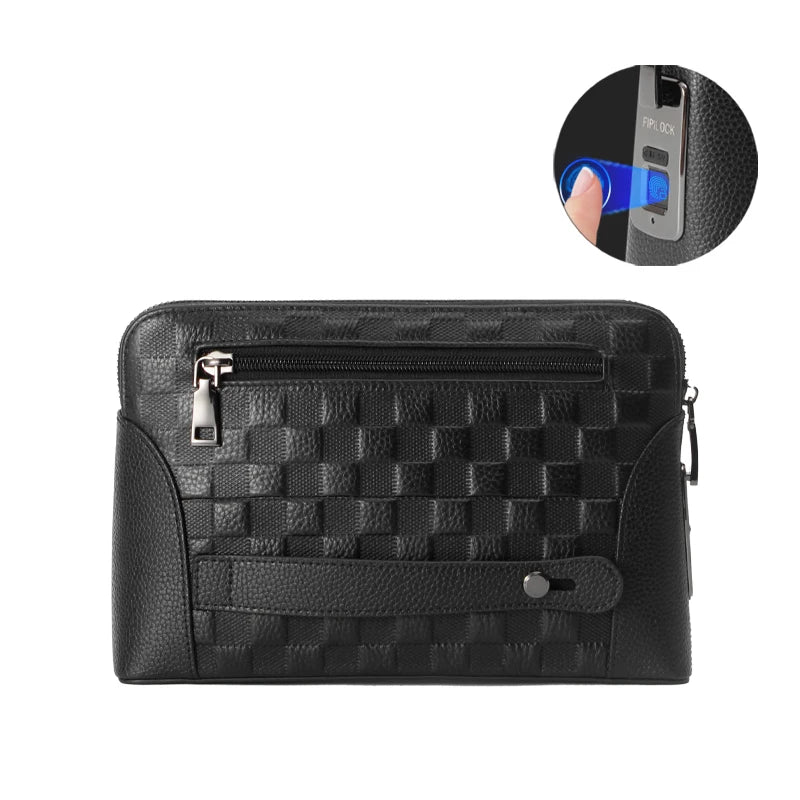 Sac à main en cuir pour hommes avec verrouillage par empreinte digitale – Pochette et portefeuille anti-vol