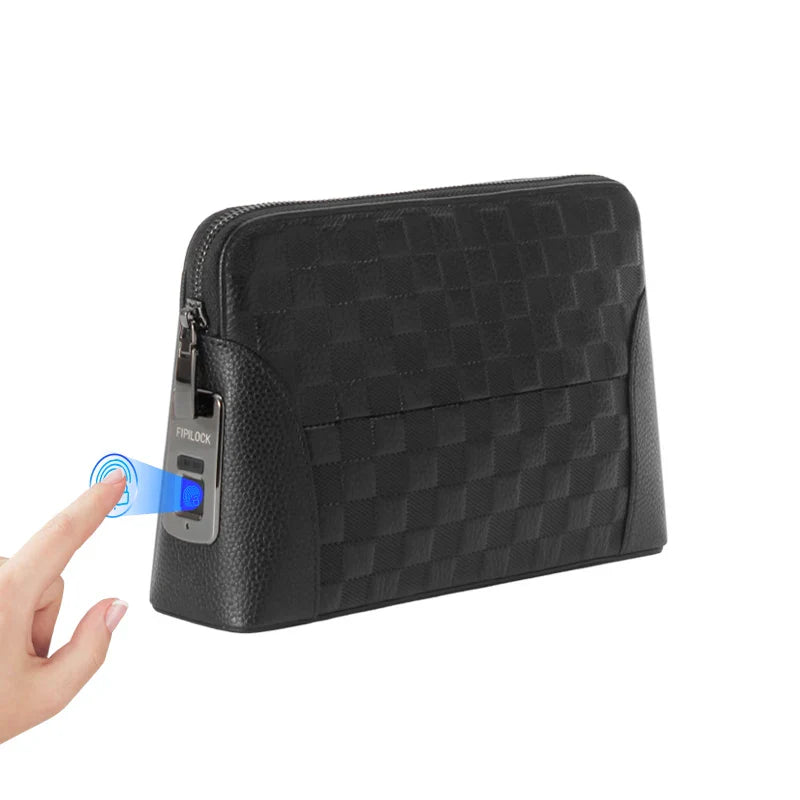 Sac à main en cuir pour hommes avec verrouillage par empreinte digitale – Pochette et portefeuille anti-vol