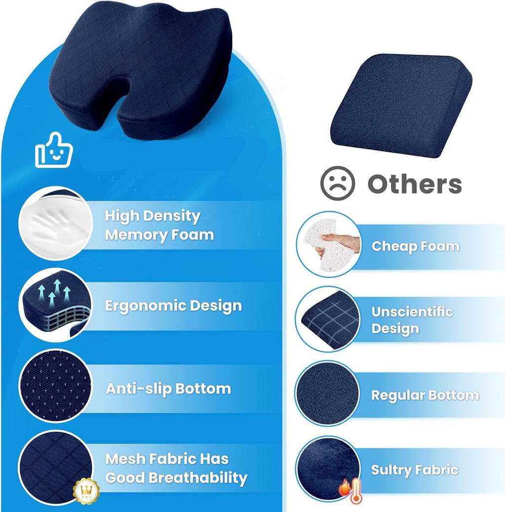 Coussin de Siège en Mousse à Mémoire pour Chaise - Confort pour Siège de Voiture et Chaise de Bureau