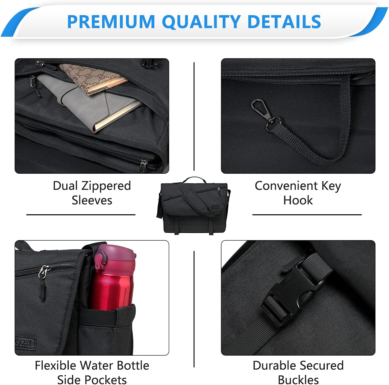 Sacoche pour ordinateur portable résistante à l'eau avec bandoulière réglable – Série WorkMate