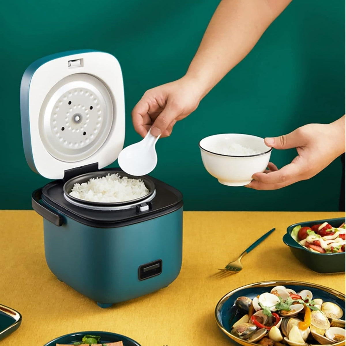 Cuiseur de Riz Mini Compact pour 1-2 Personnes & Cuit-Vapeur Multifonction