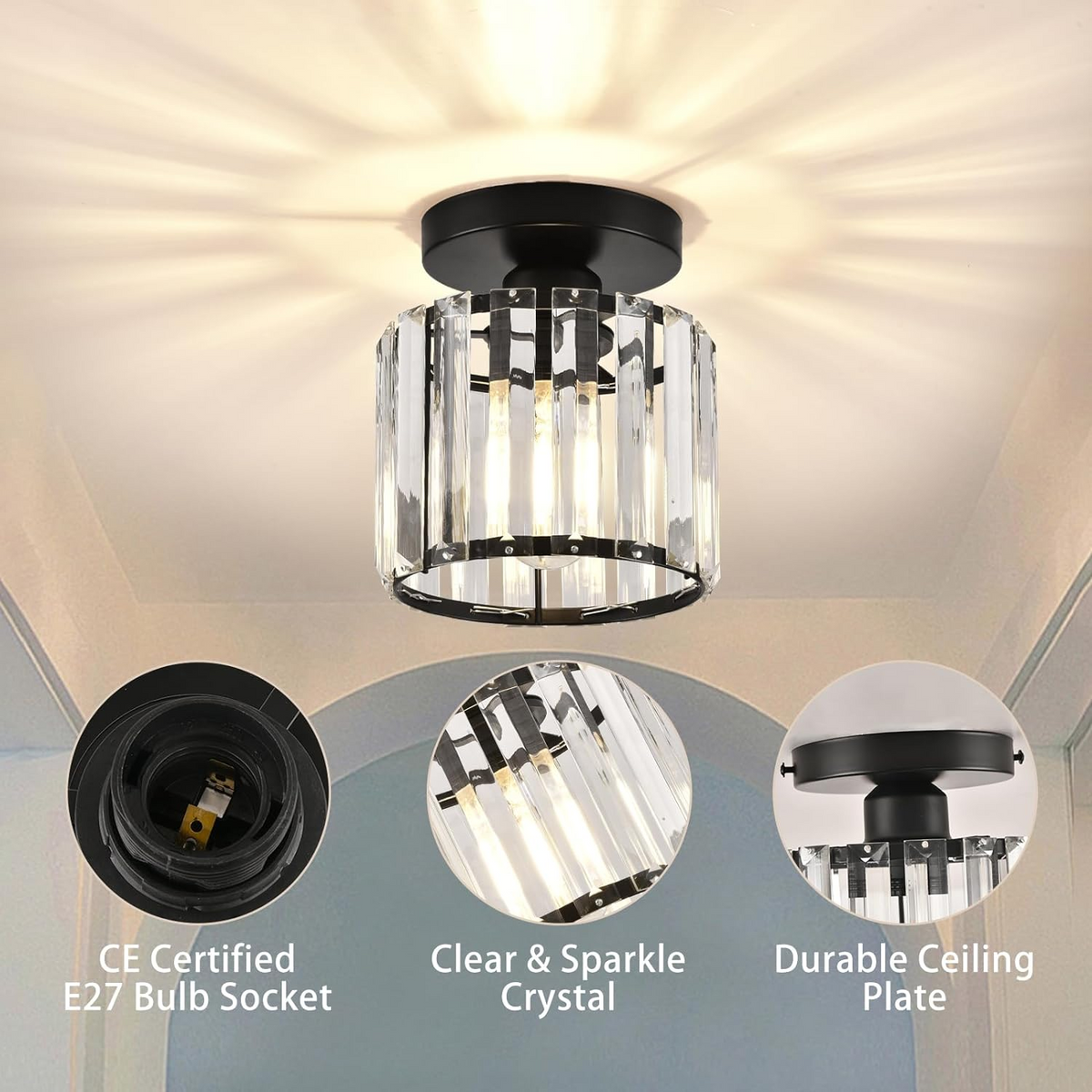 Lumière de Plafond Moderne en Cristal Noir
