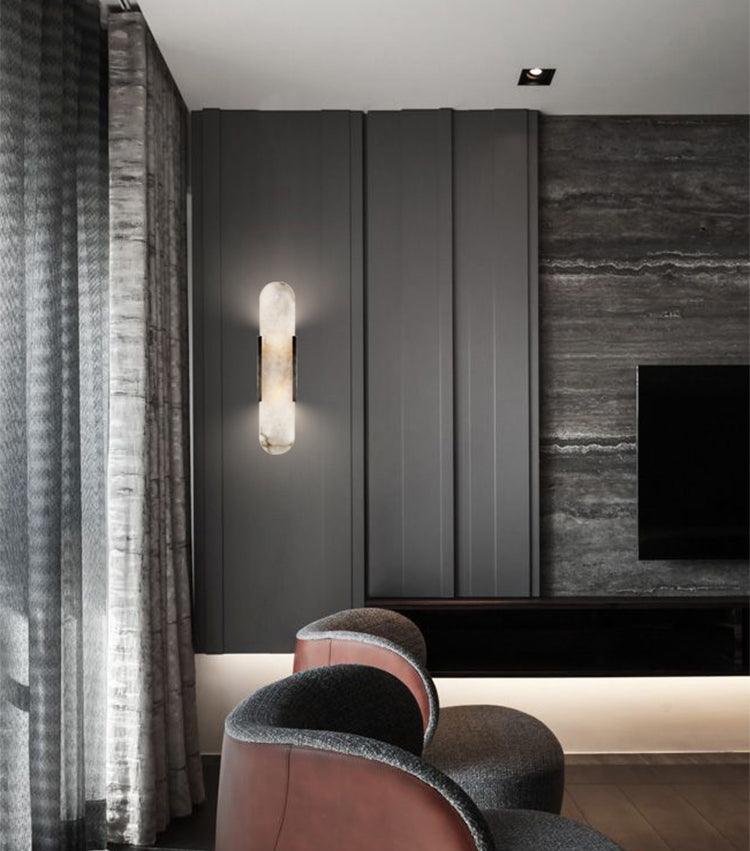 Applique Murale Élégante en Albâtre Allongée – Éclairage Chic Moderne
