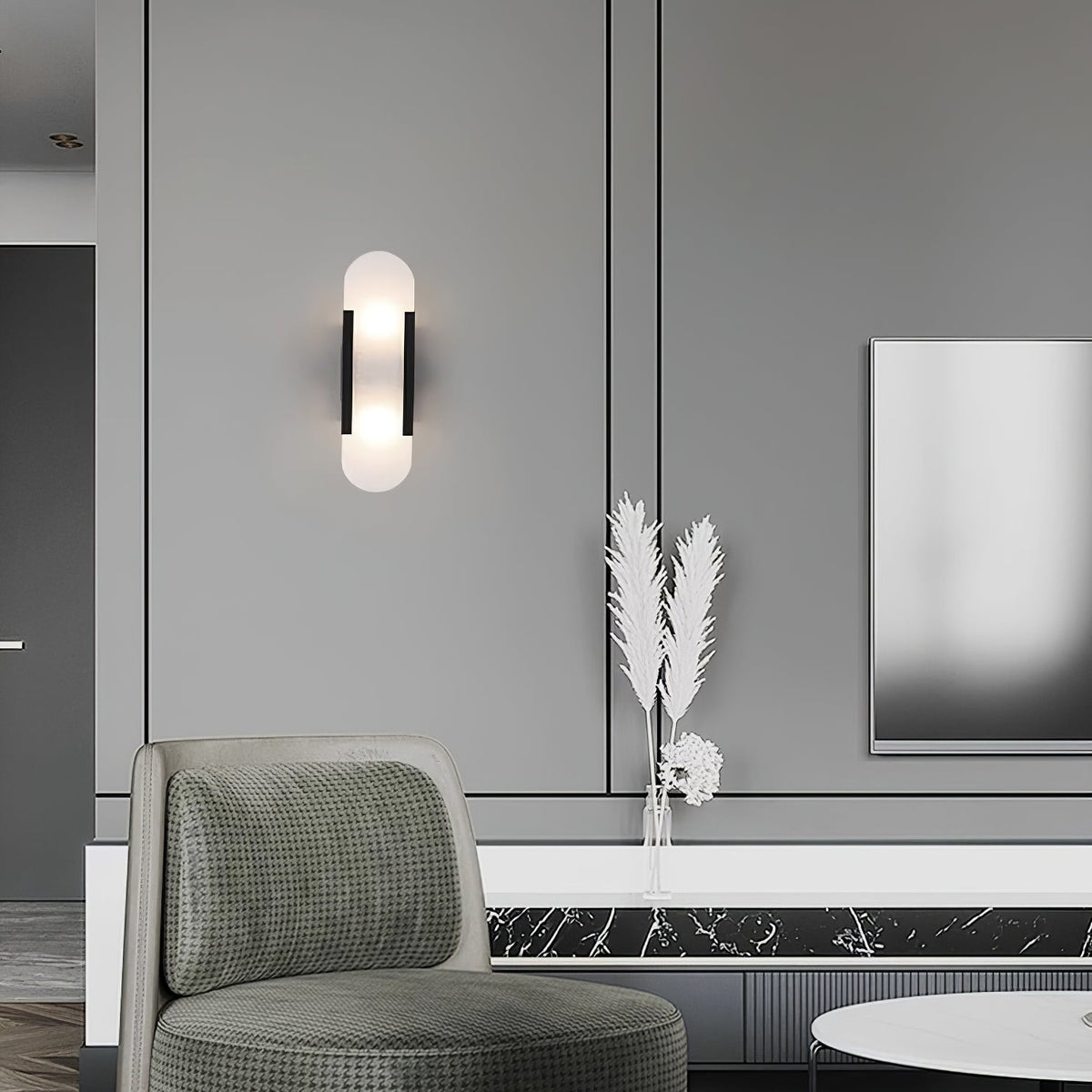 Applique Murale Élégante en Albâtre Allongée – Éclairage Chic Moderne