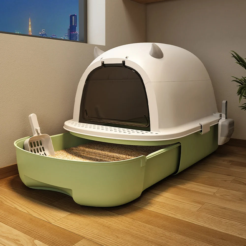 Boîte à Litière Fermée pour Chat avec Porte Battante et Tiroir Amovible