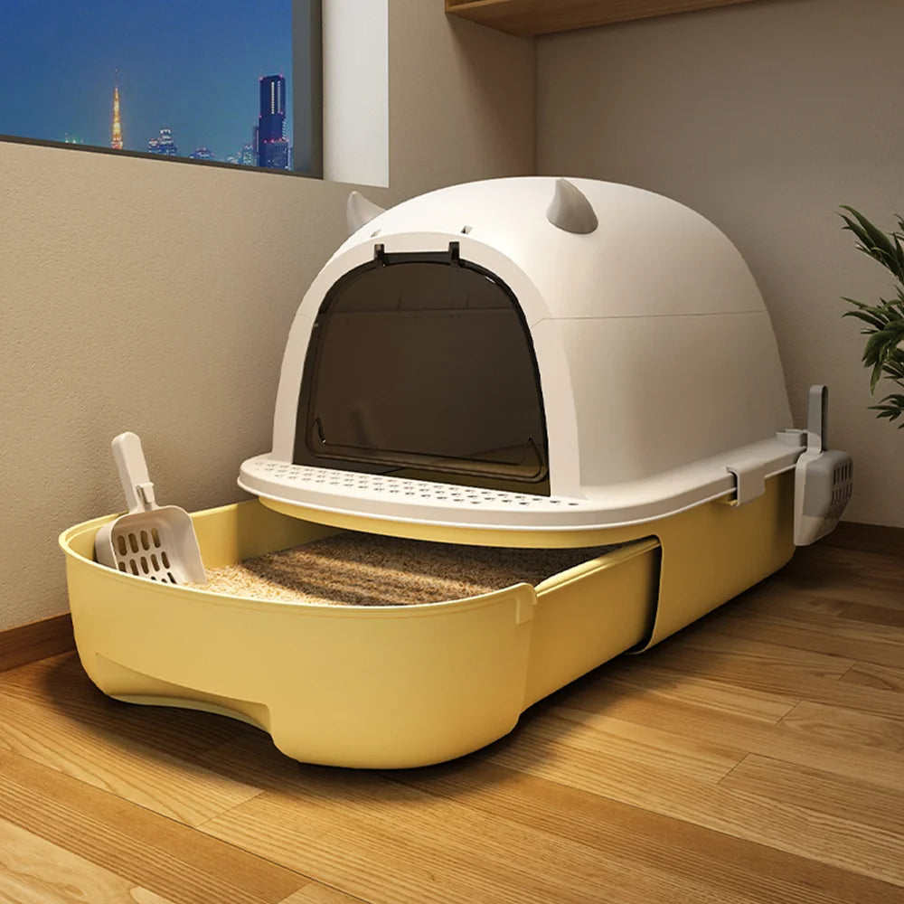 Boîte à Litière Fermée pour Chat avec Porte Battante et Tiroir Amovible
