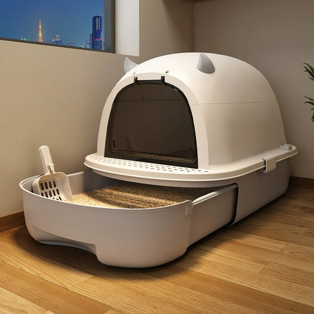 Boîte à Litière Fermée pour Chat avec Porte Battante et Tiroir Amovible