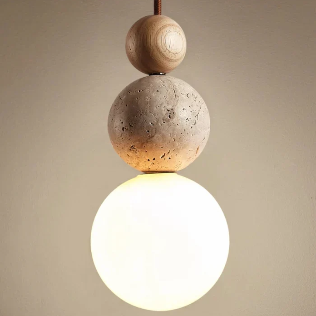 Suspension Moderne en Travertin et Acajou - NaturaLuxe