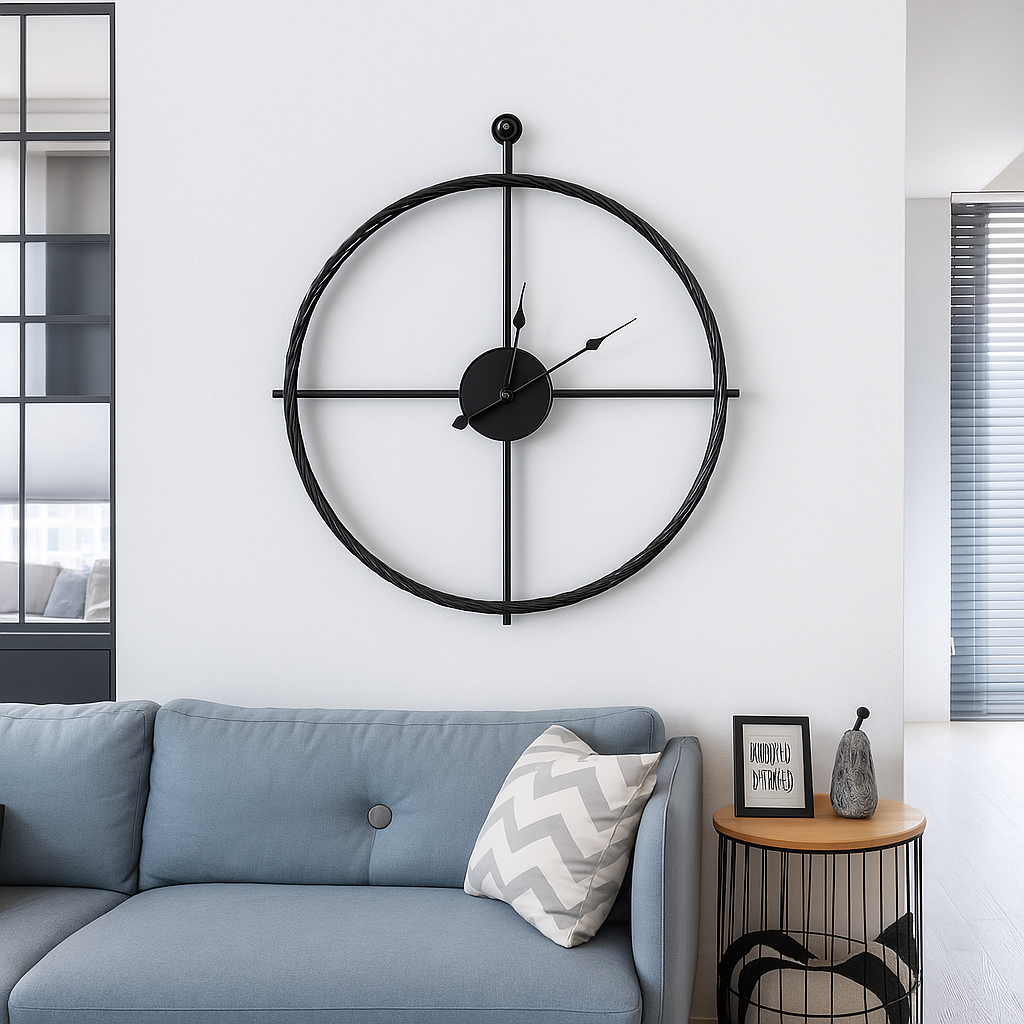 Horloge Murale Vermilion | Style Silencieux | Design Noir/Gris – 55/60 cm