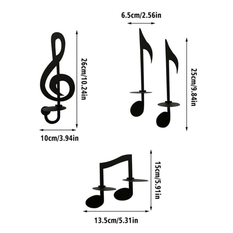 MusicCandle - Support de bougie mural en notes de musique noires