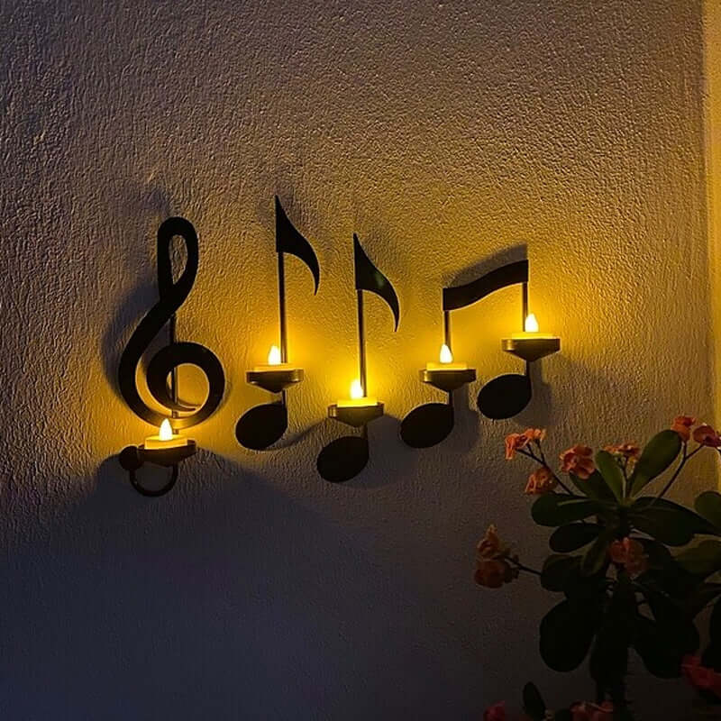 MusicCandle - Support de bougie mural en notes de musique noires