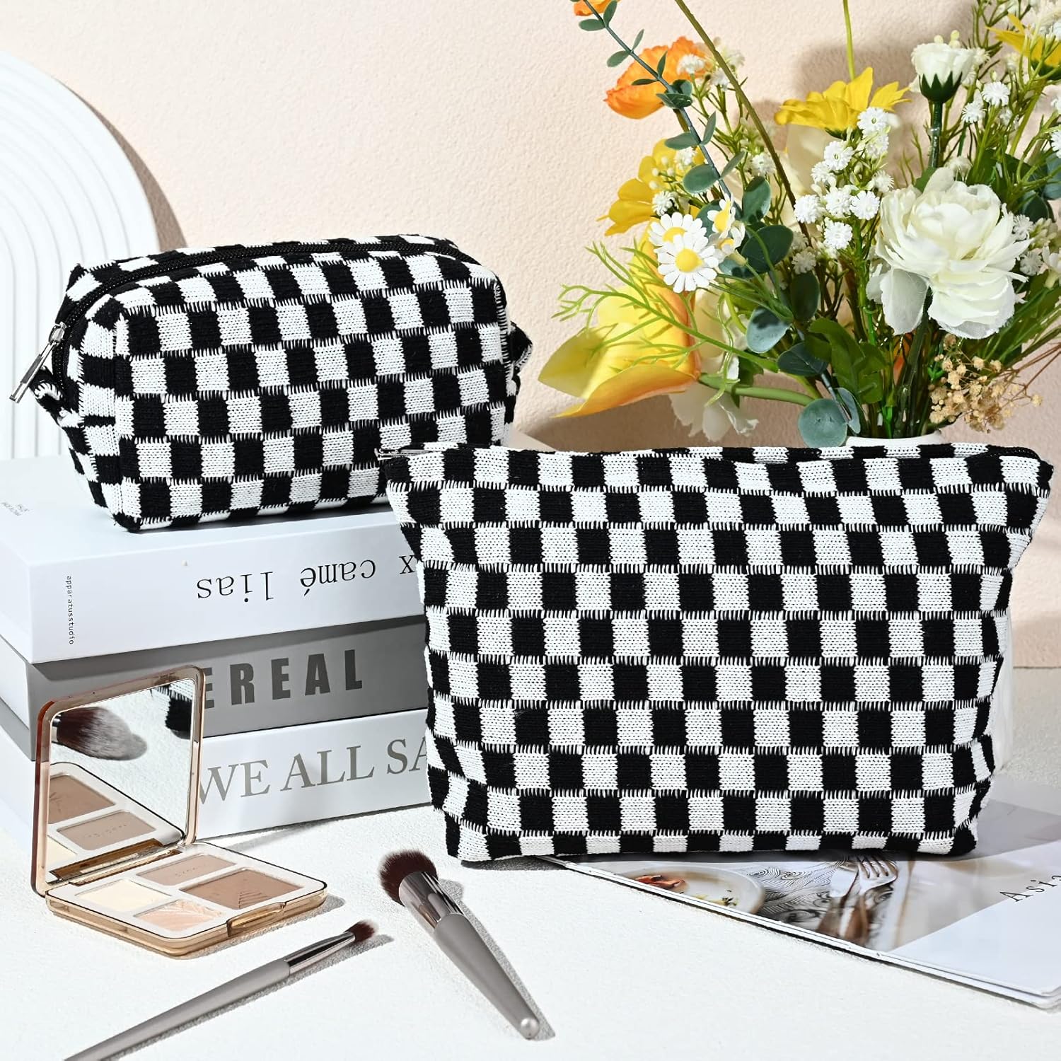 Ensemble de Trousse de Maquillage à Carreaux Indispensable