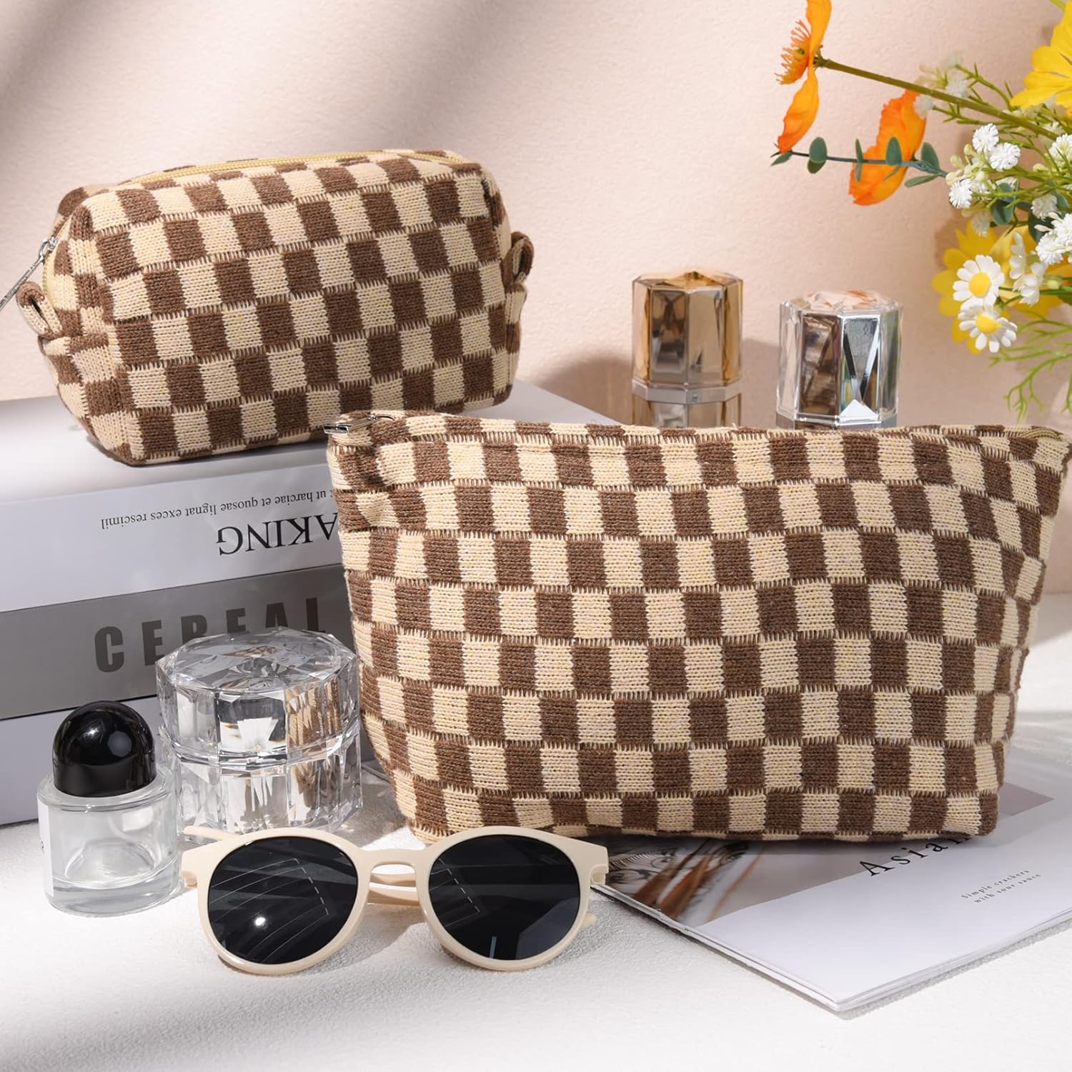 Ensemble de Trousse de Maquillage à Carreaux Indispensable