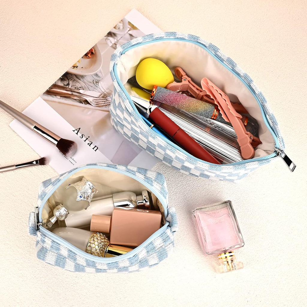 Ensemble de Trousse de Maquillage à Carreaux Indispensable