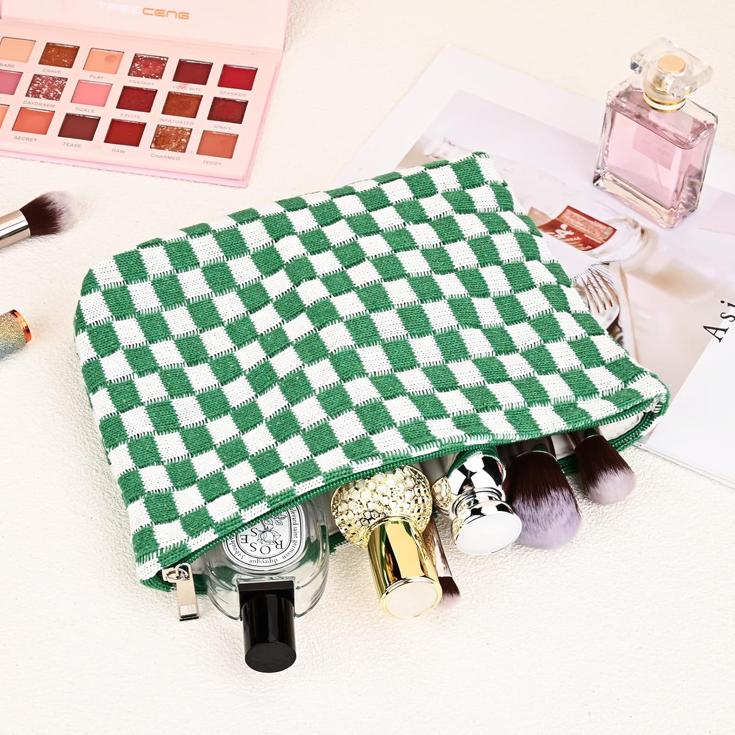 Ensemble de Trousse de Maquillage à Carreaux Indispensable