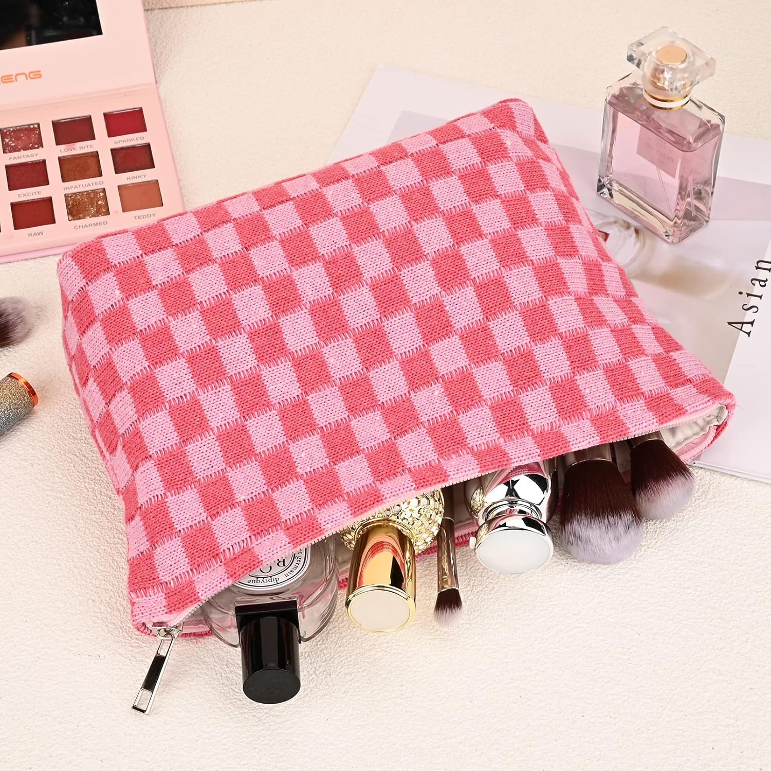 Ensemble de Trousse de Maquillage à Carreaux Indispensable