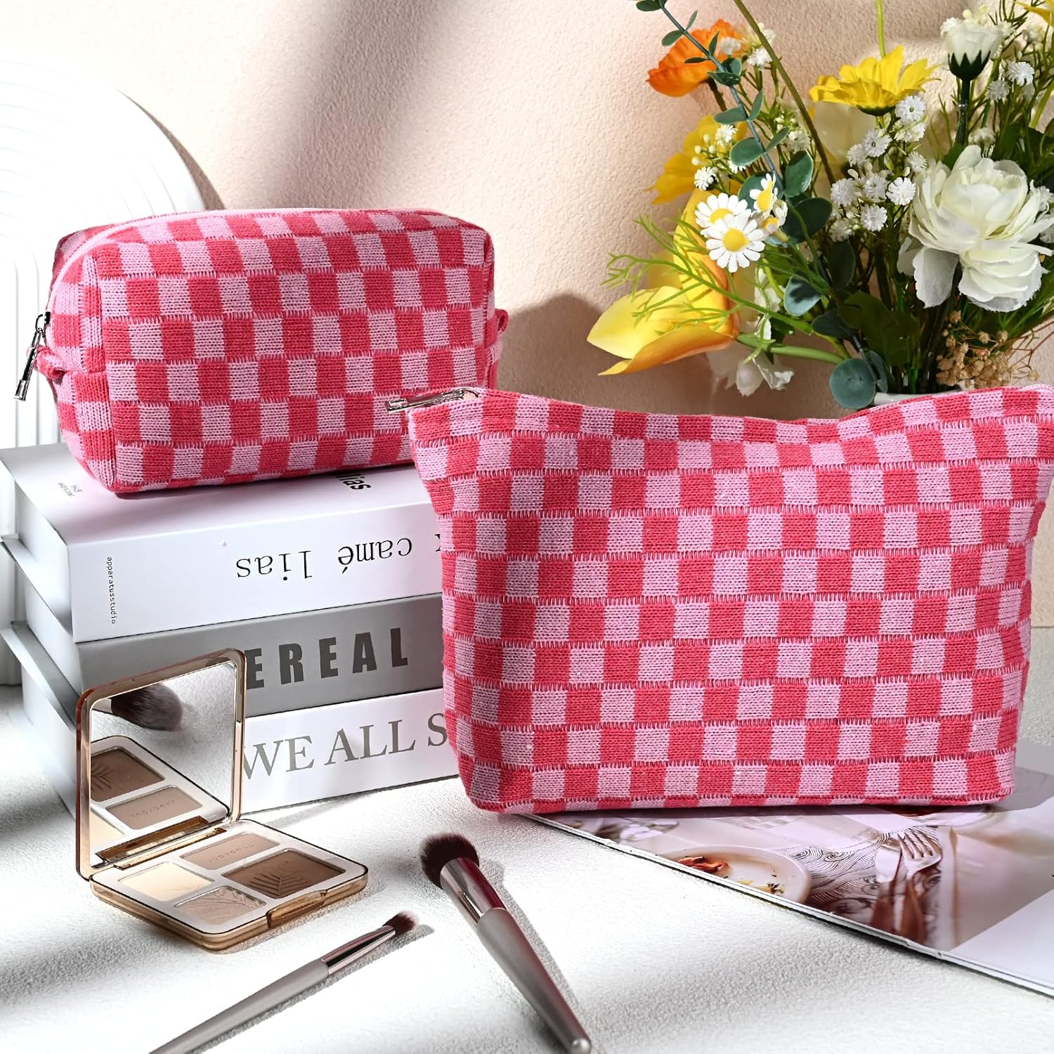 Ensemble de Trousse de Maquillage à Carreaux Indispensable