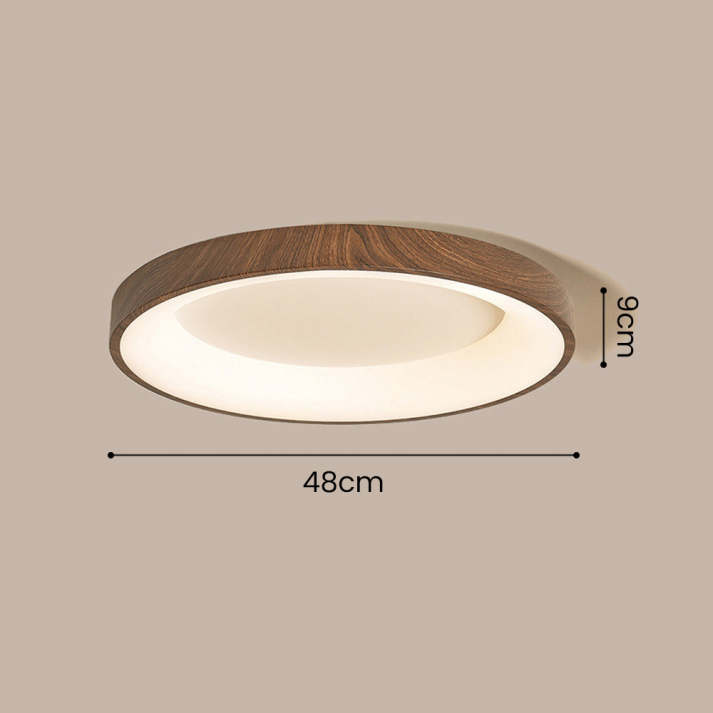 Lumière de Plafond LED en Bois Naturel avec Design Circulaire