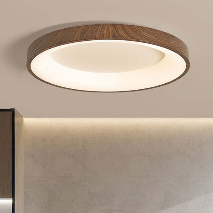 Lumière de Plafond LED en Bois Naturel avec Design Circulaire