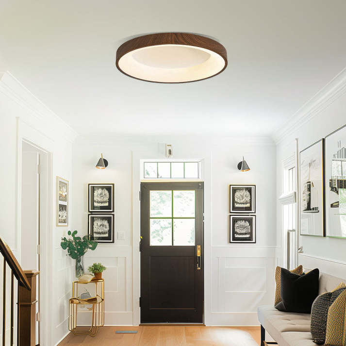 Lumière de Plafond LED en Bois Naturel avec Design Circulaire