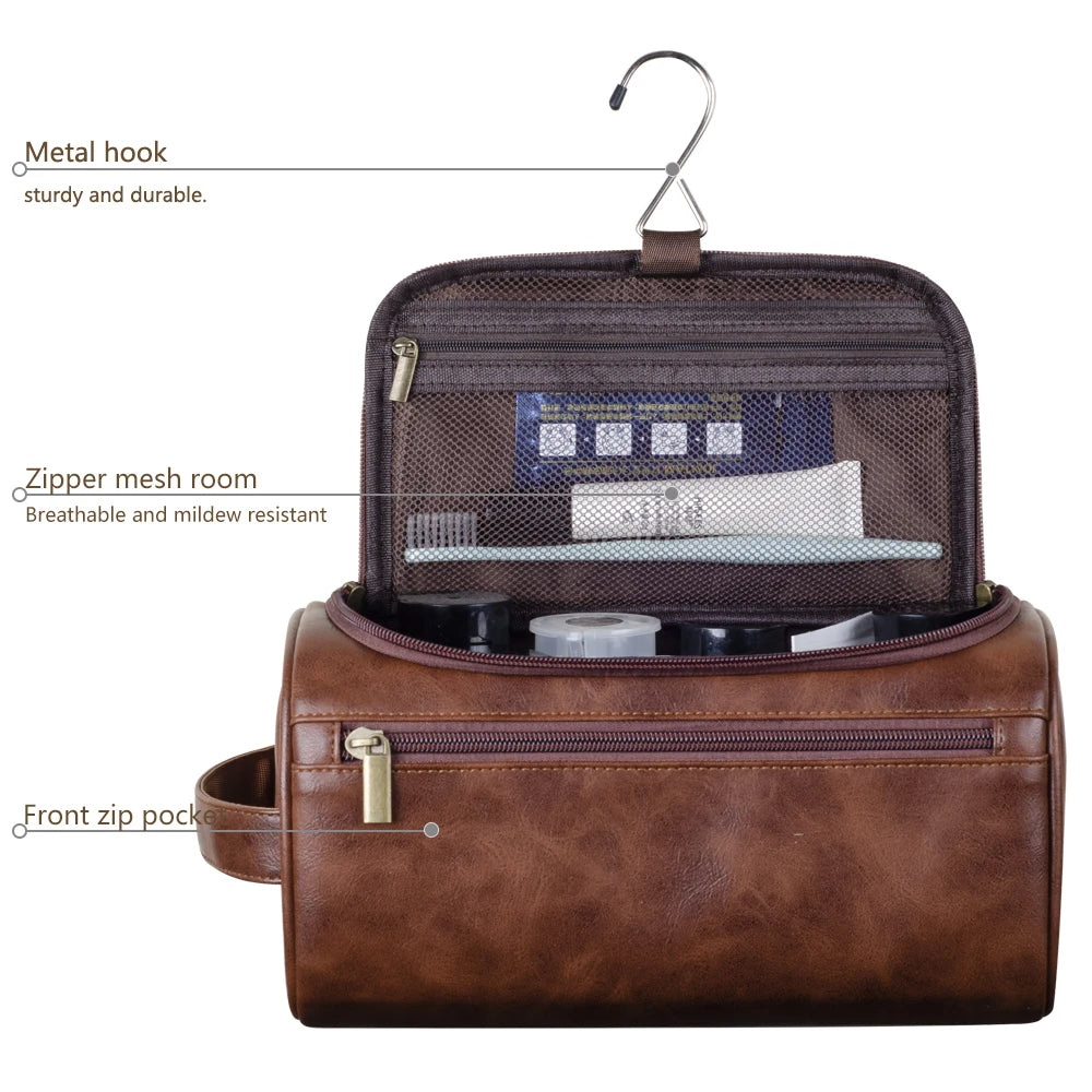 Skanto | Trousse de toilette en cuir premium pour hommes – Trousse de voyage suspendue imperméable