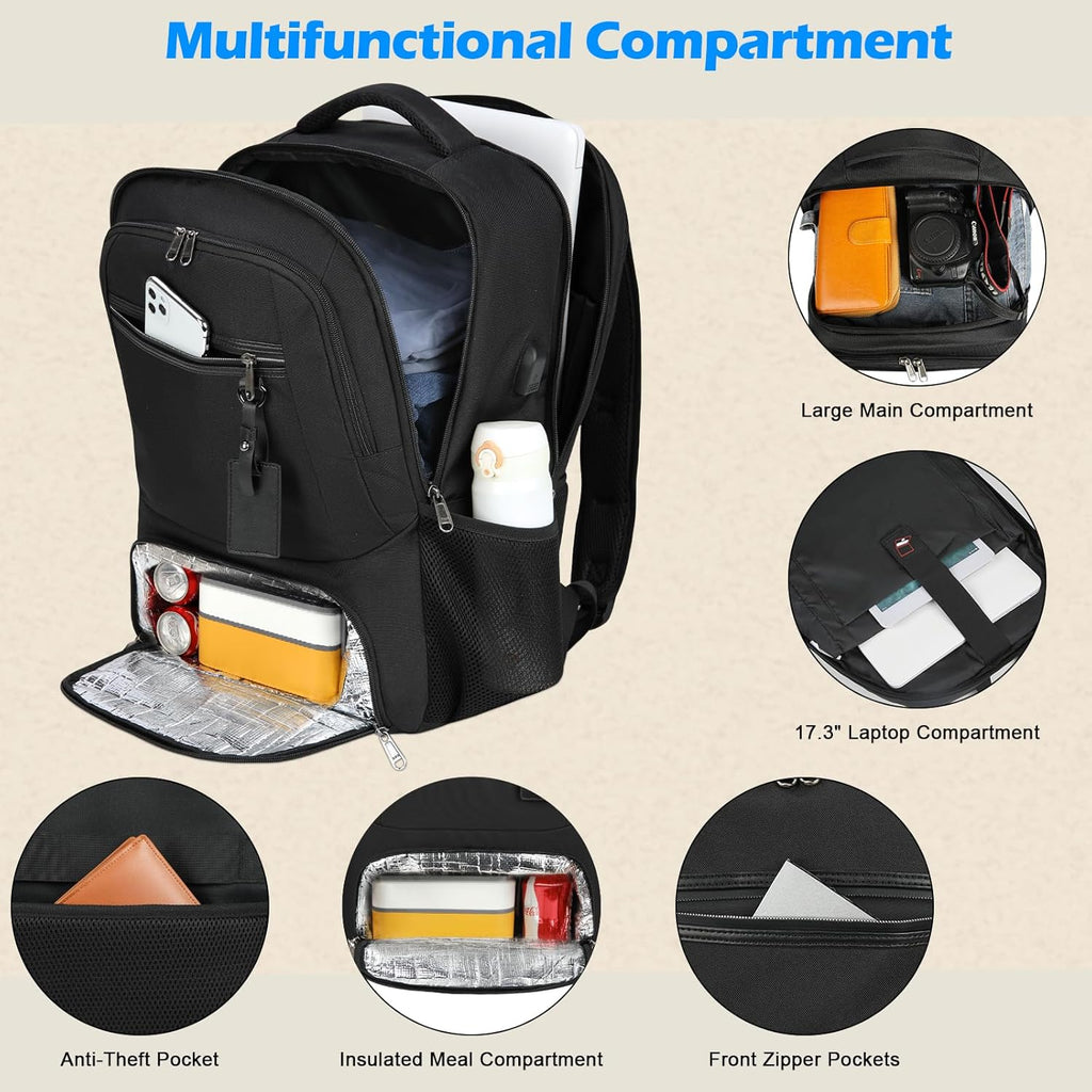 Sac à dos étanche pour ordinateur portable et déjeuner avec port USB – Sac de voyage multi-compartiments