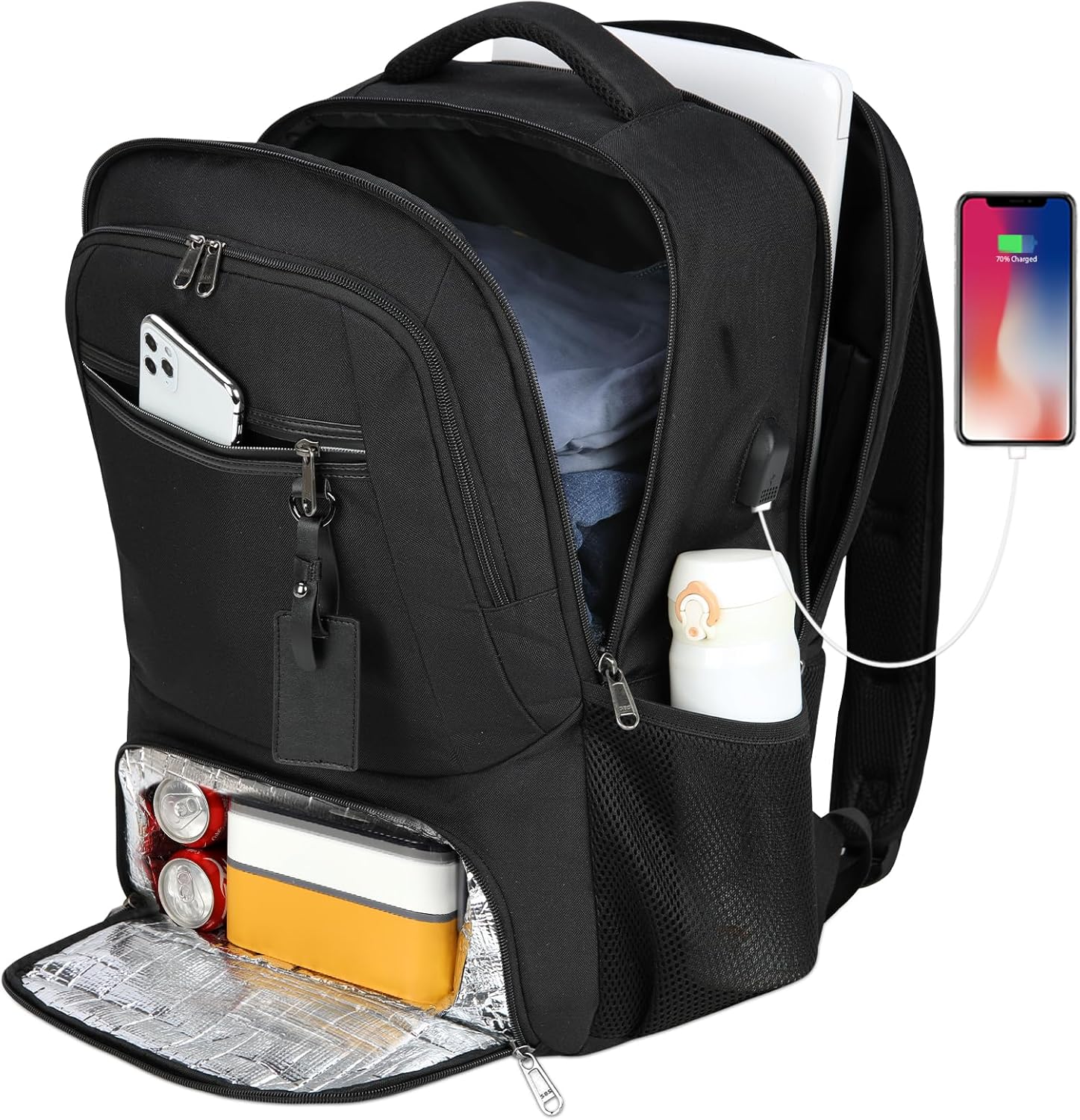Sac à dos étanche pour ordinateur portable et déjeuner avec port USB – Sac de voyage multi-compartiments