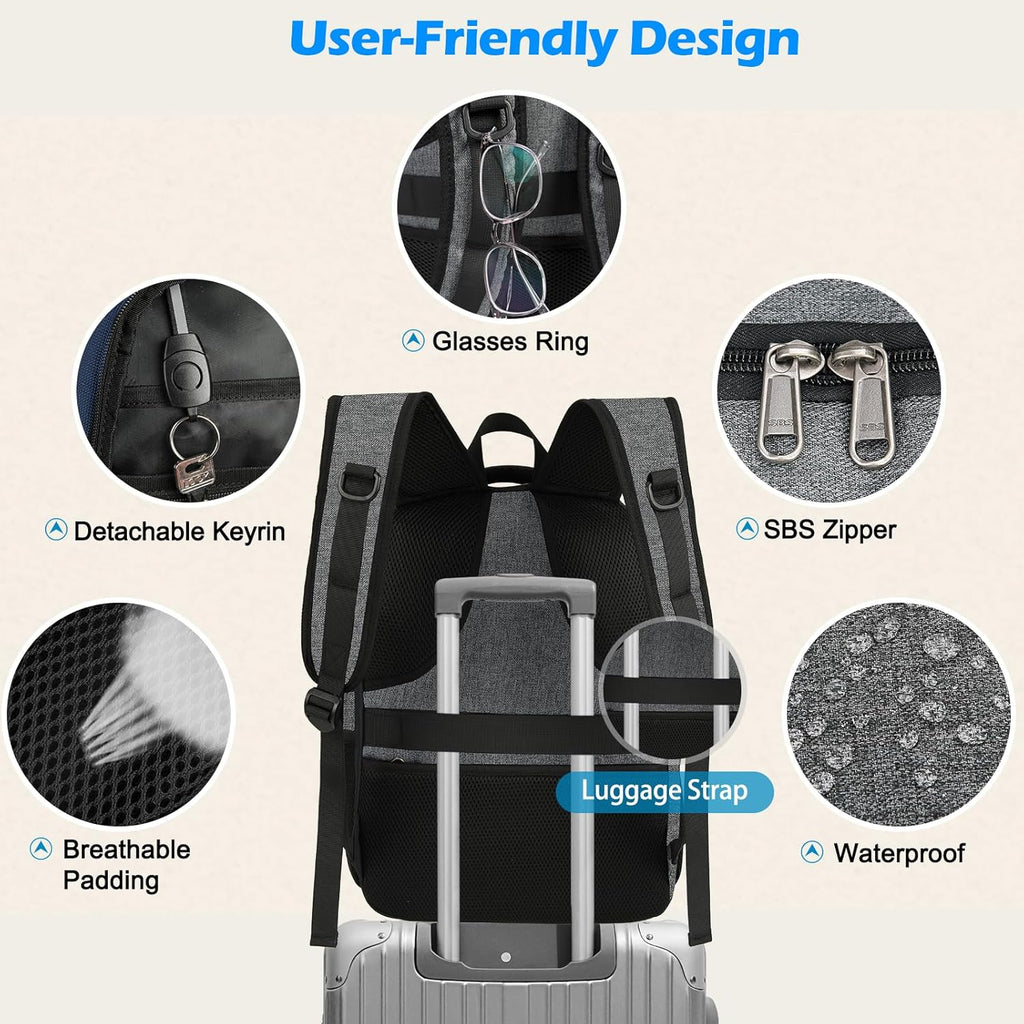 Sac à dos étanche pour ordinateur portable et déjeuner avec port USB – Sac de voyage multi-compartiments