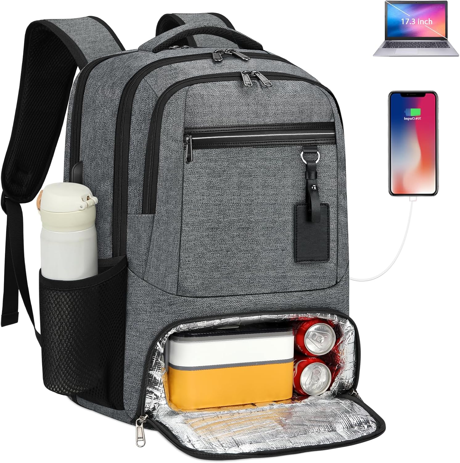 Sac à dos étanche pour ordinateur portable et déjeuner avec port USB – Sac de voyage multi-compartiments