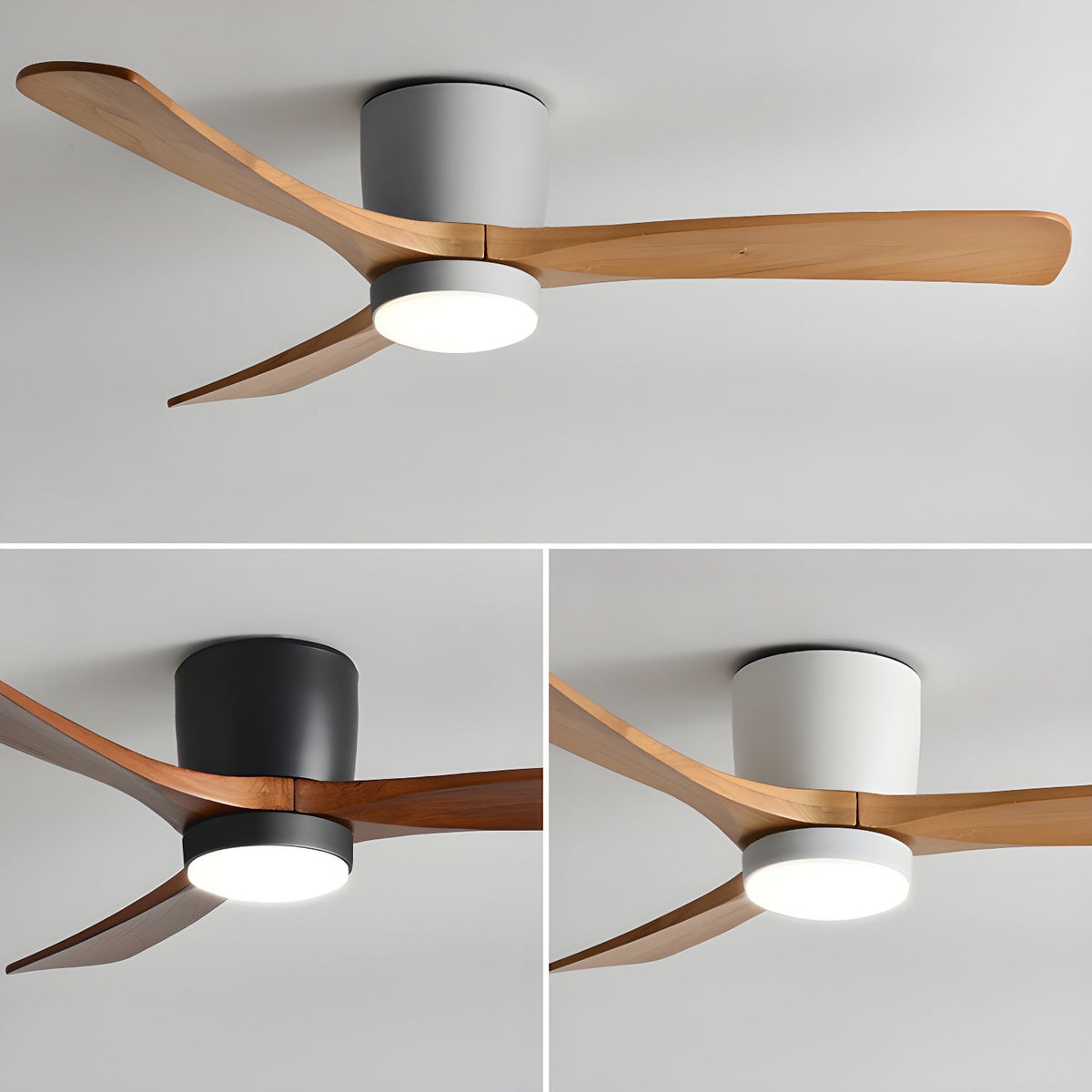 Ventilateur de plafond en bois nordique avec lumière LED télécommandée