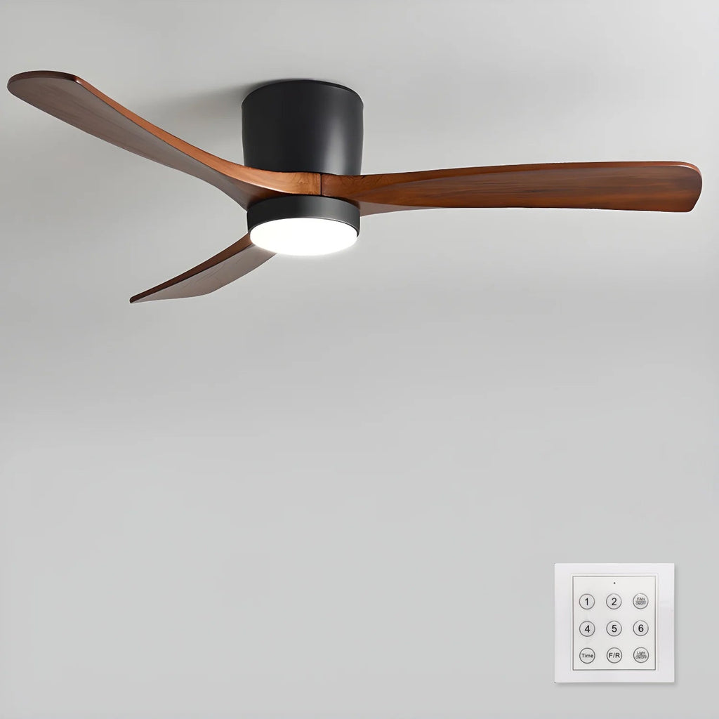 Ventilateur de plafond en bois nordique avec lumière LED télécommandée