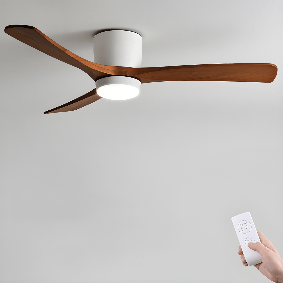 Ventilateur de plafond en bois nordique avec lumière LED télécommandée