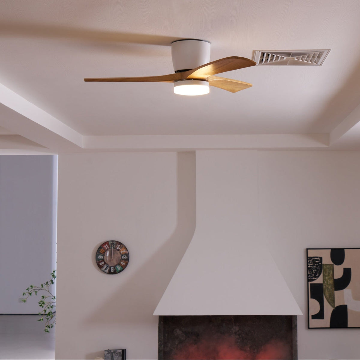 Ventilateur de plafond en bois nordique avec lumière LED télécommandée