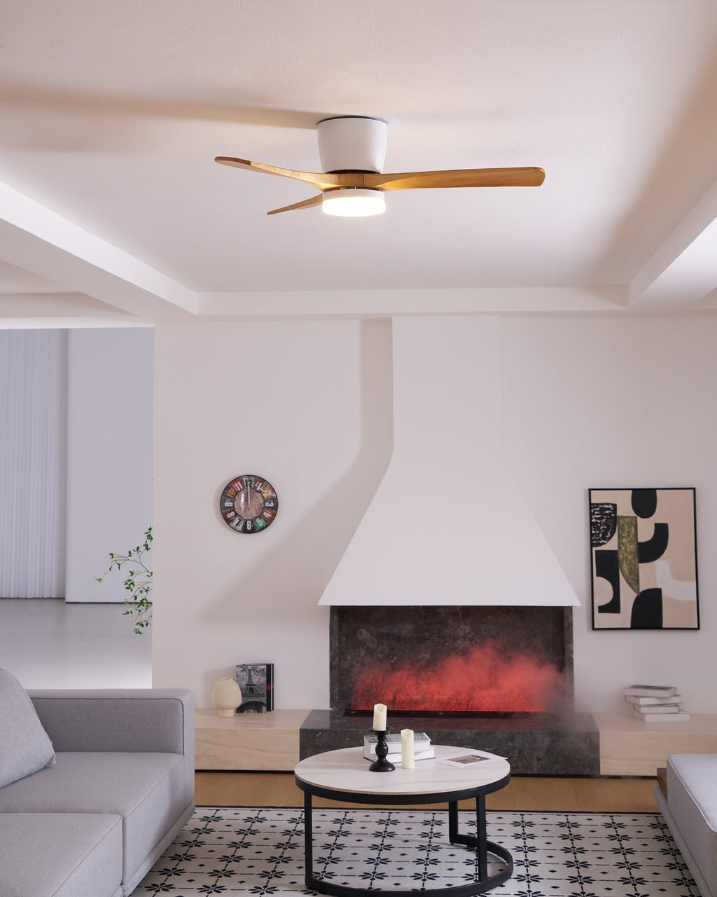 Ventilateur de plafond en bois nordique avec lumière LED télécommandée