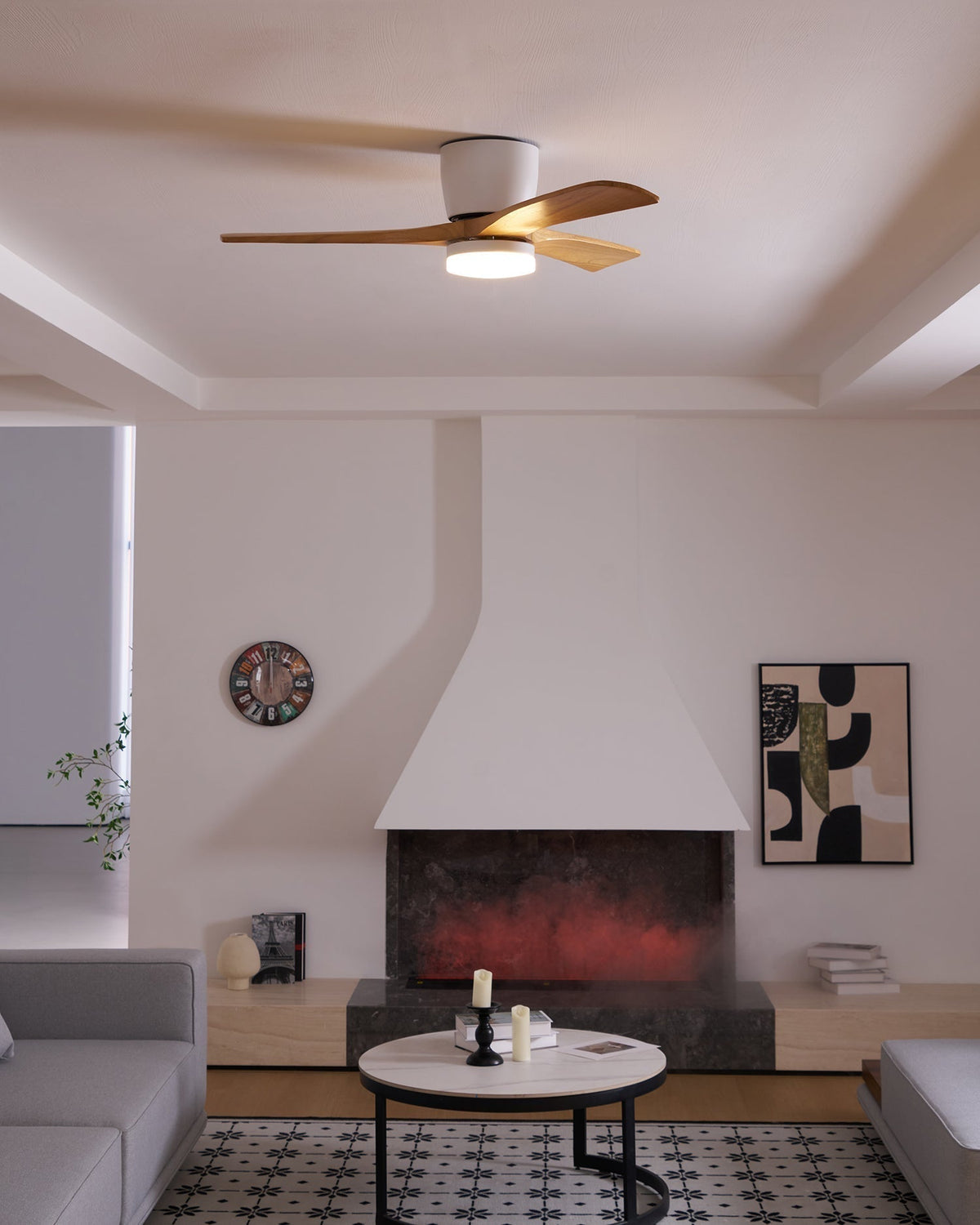 Ventilateur de plafond en bois nordique avec lumière LED télécommandée