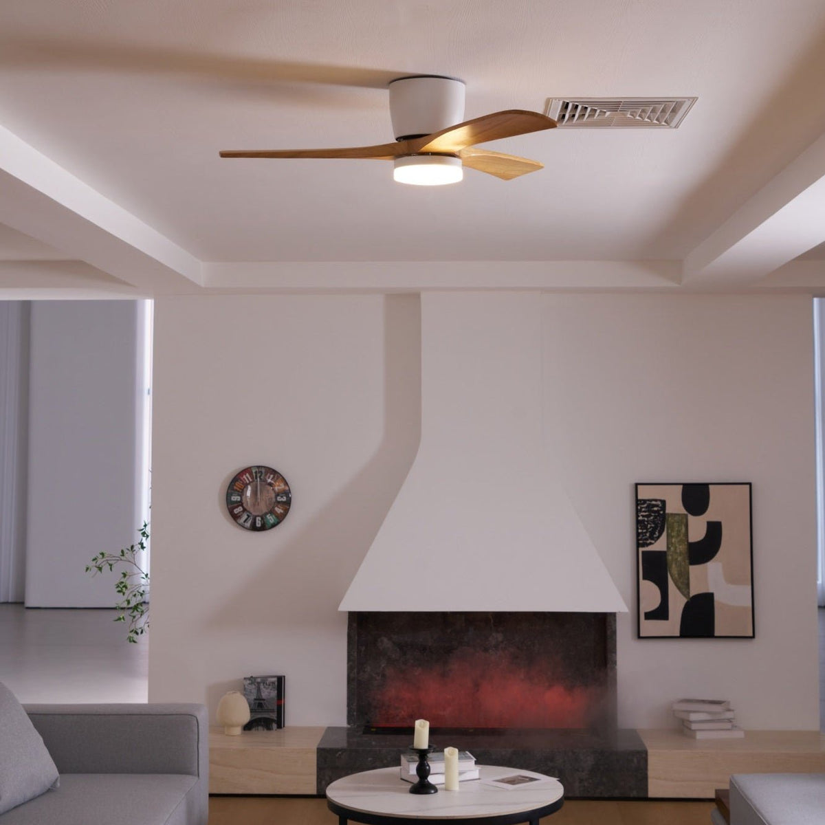 Ventilateur de plafond en bois nordique avec lumière LED télécommandée