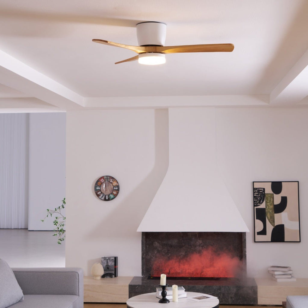 Ventilateur de plafond en bois nordique avec lumière LED télécommandée
