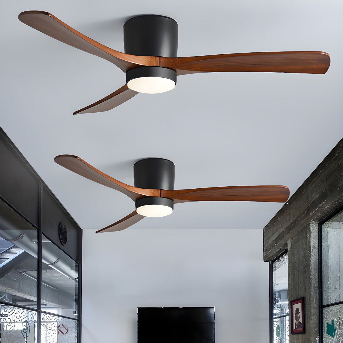 Ventilateur de plafond en bois nordique avec lumière LED télécommandée