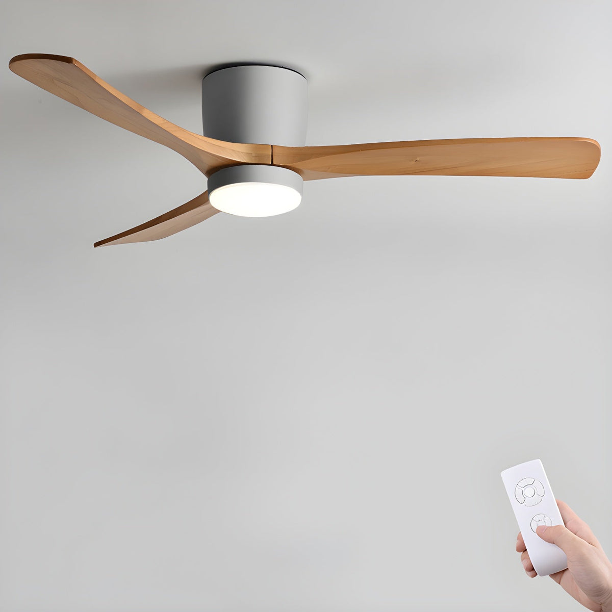 Ventilateur de plafond en bois nordique avec lumière LED télécommandée